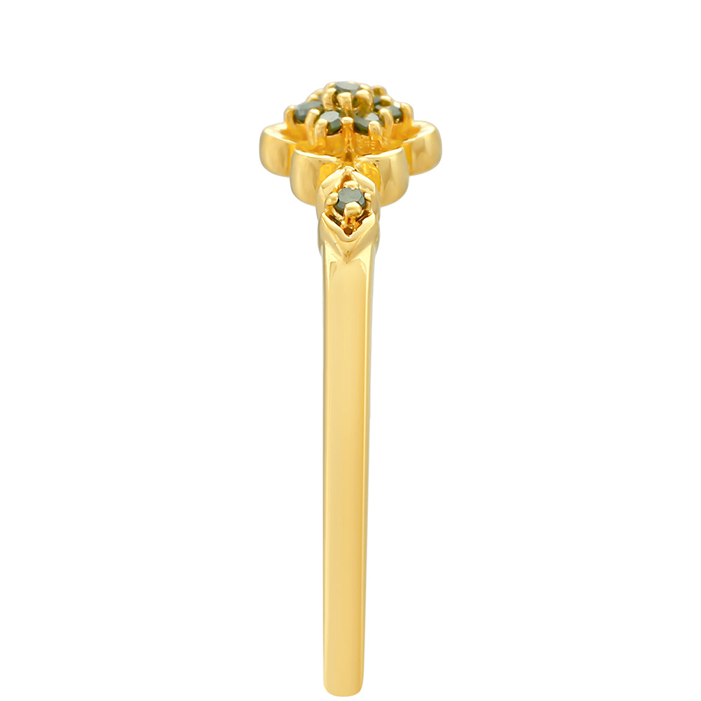 Inel din Argint 925 Placat cu Aur ( 1.58 grame ) cu Diamant Verde 0.06 Carate 3 