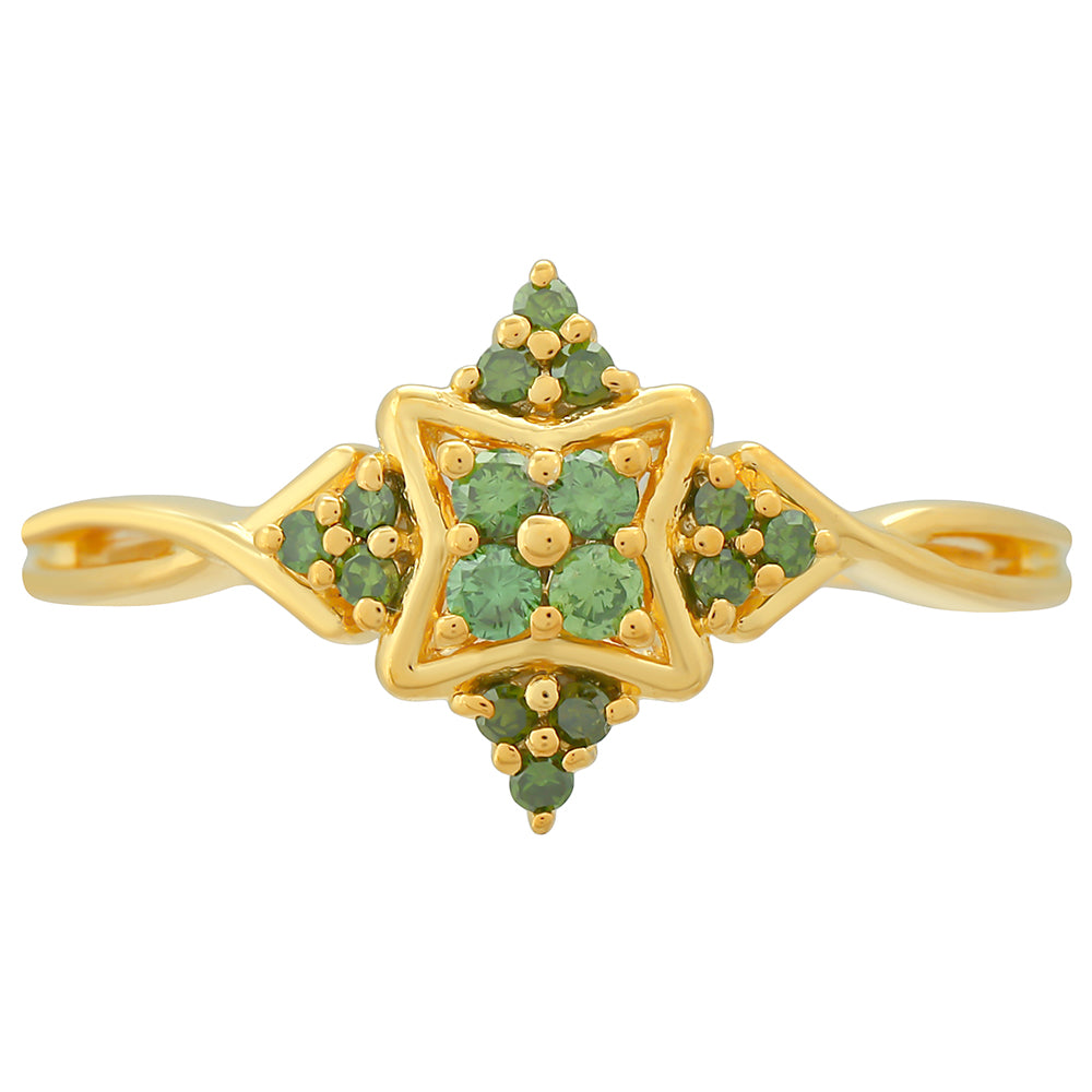 Inel din Argint 925 Placat cu Aur ( 2.21 grame ) cu Diamant Verde 0.21 Carate 1 