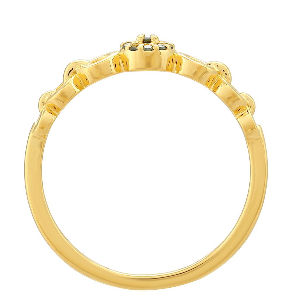 Inel din Argint 925 Placat cu Aur ( 1.48 grame ) cu Diamant Verde 0.05 Carate 4 