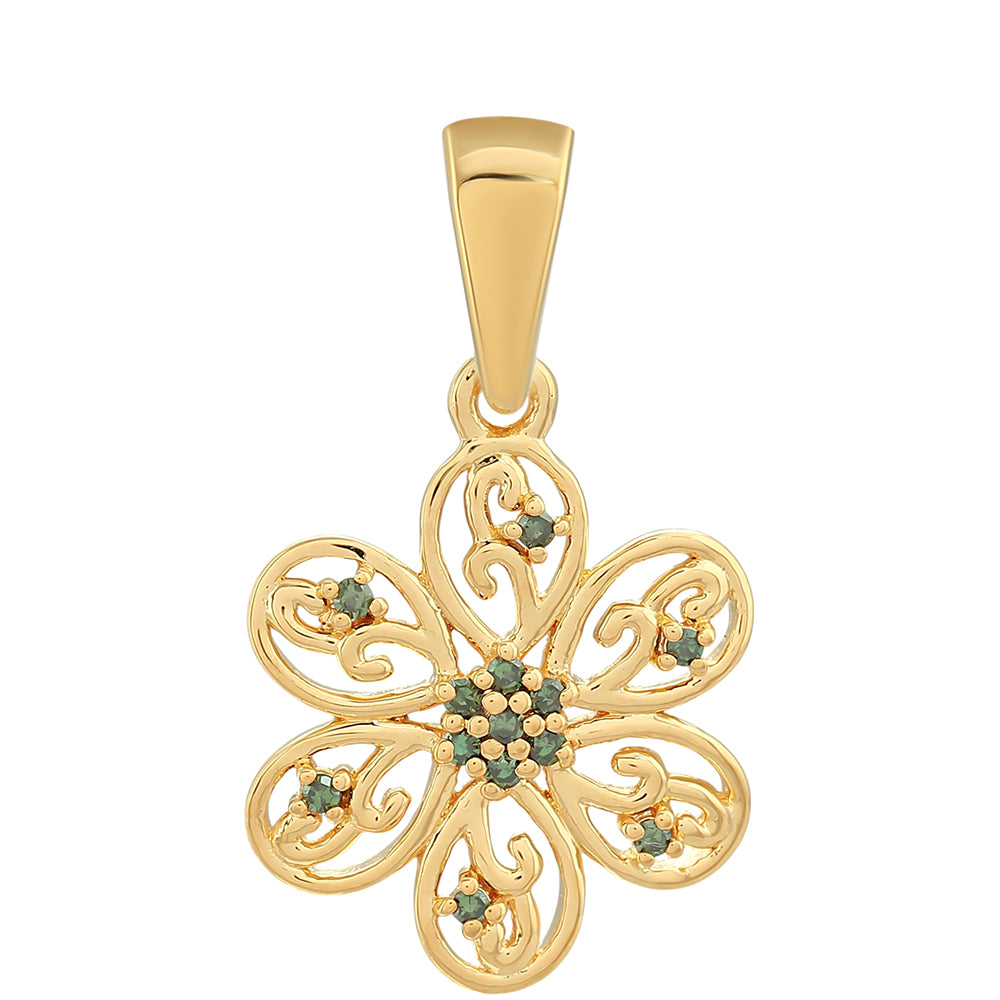 Pandantiv din Argint 925 Placat cu Aur ( 1.59 grame ) cu Diamant Verde 0.08 Carate 1 