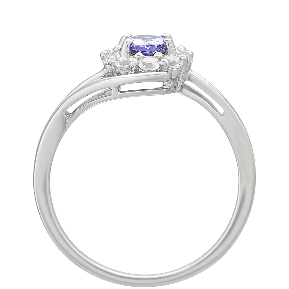Inel din Argint 925 ( 1.93 grame ) cu Tanzanit AAA și Topaz Alb 0.81 Carate 4 
