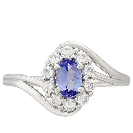 Inel din Argint 925 ( 1.93 grame ) cu Tanzanit AAA și Topaz Alb 0.81 Carate