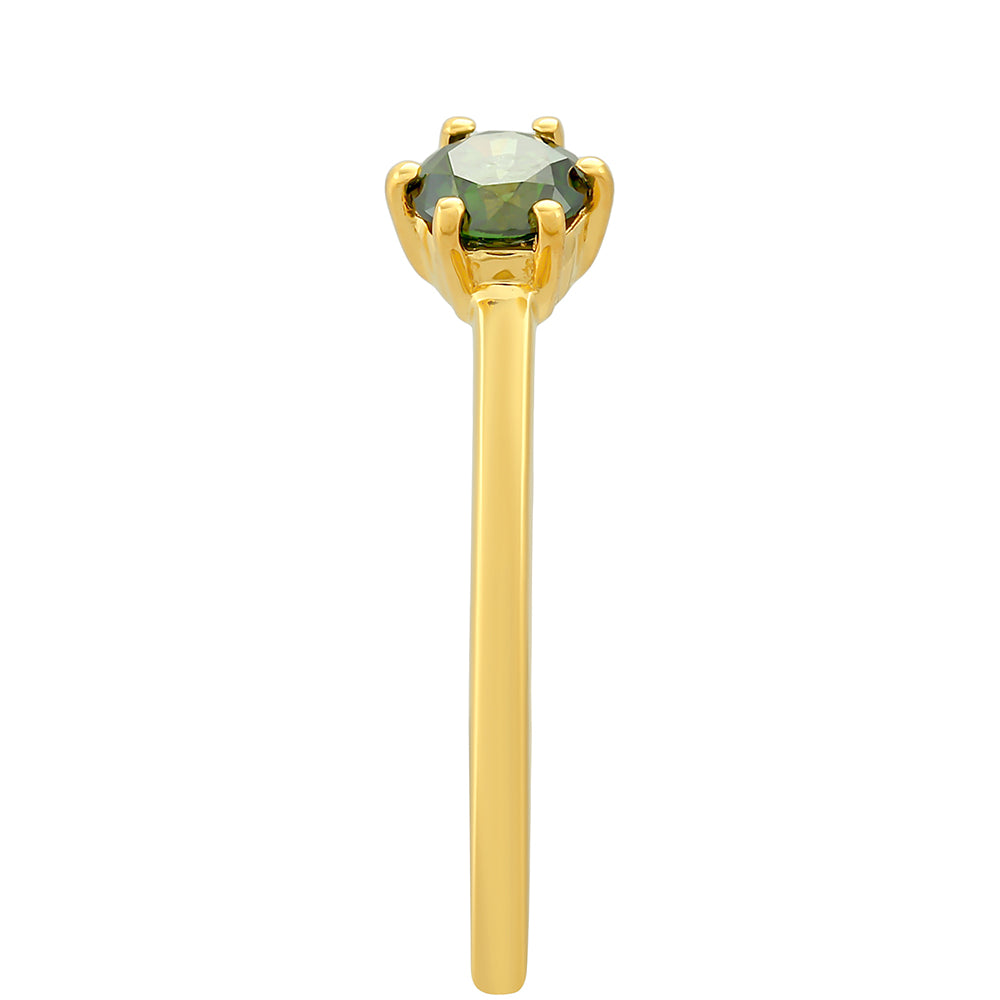 Inel din Argint 925 Placat cu Aur ( 1.03 grame ) cu Diamant Verde 0.26 Carate 3 