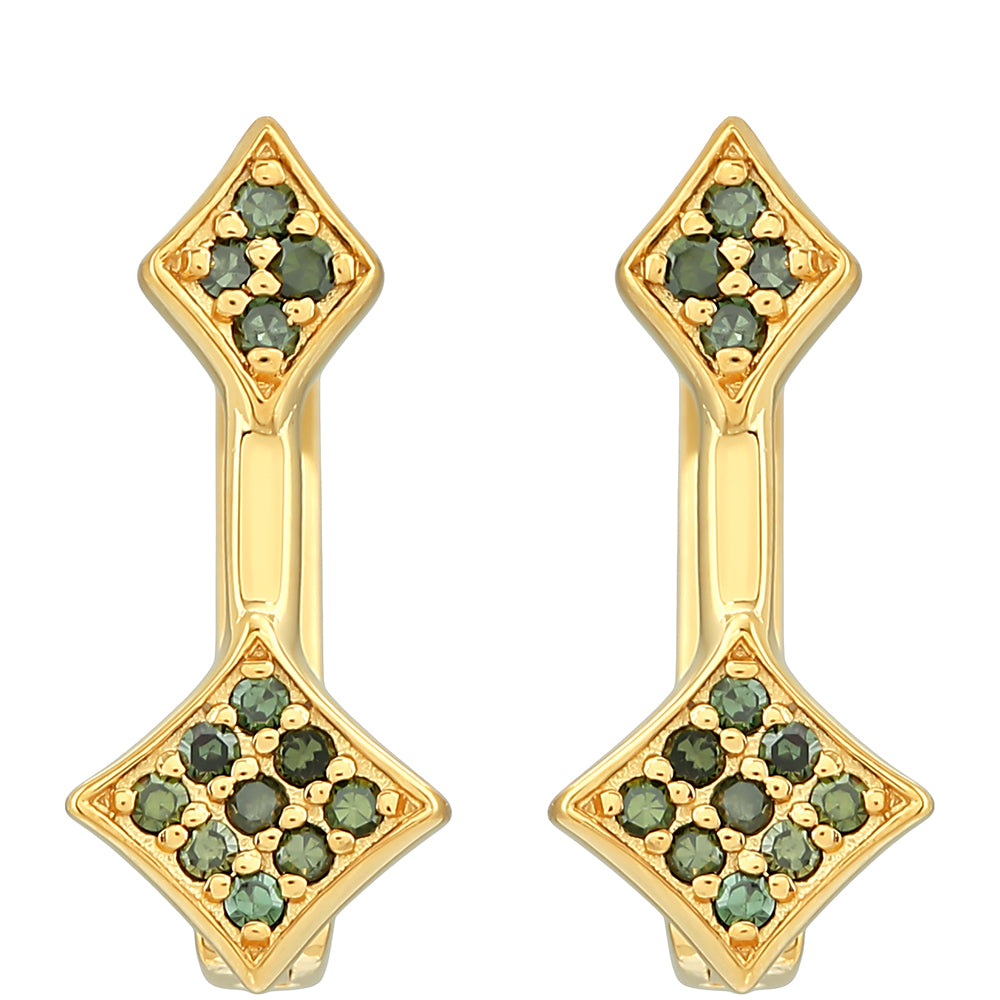 Cercei din Argint 925 Placat cu Aur ( 1.55 grame ) cu Diamant Verde 0.11 Carate