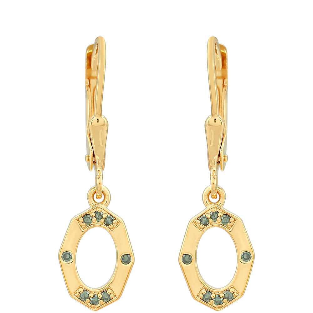 Cercei din Argint 925 Placat cu Aur ( 1.91 grame ) cu Diamant Verde 0.09 Carate 1 