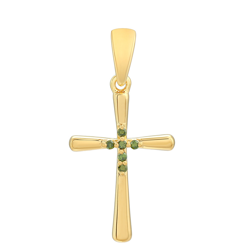 Cruce Pandantiv din Argint 925 Placat cu Aur ( 1.54 grame ) cu Diamant Verde 0.06 Carate 1 