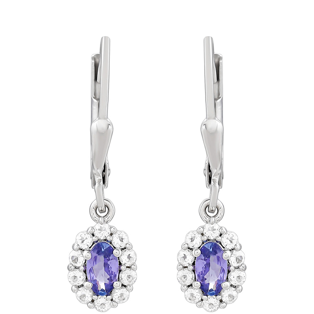 Cercei din Argint 925 ( 1.48 grame ) cu Tanzanit AAA și Topaz Alb 0.93 Carate 1 