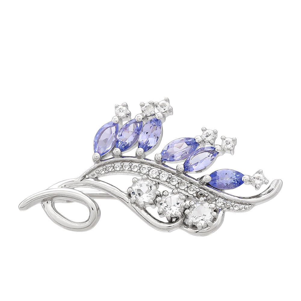 Broşă din Argint 925 ( 3.21 grame ) cu Tanzanit AAA și Topaz Alb 1.39 Carate