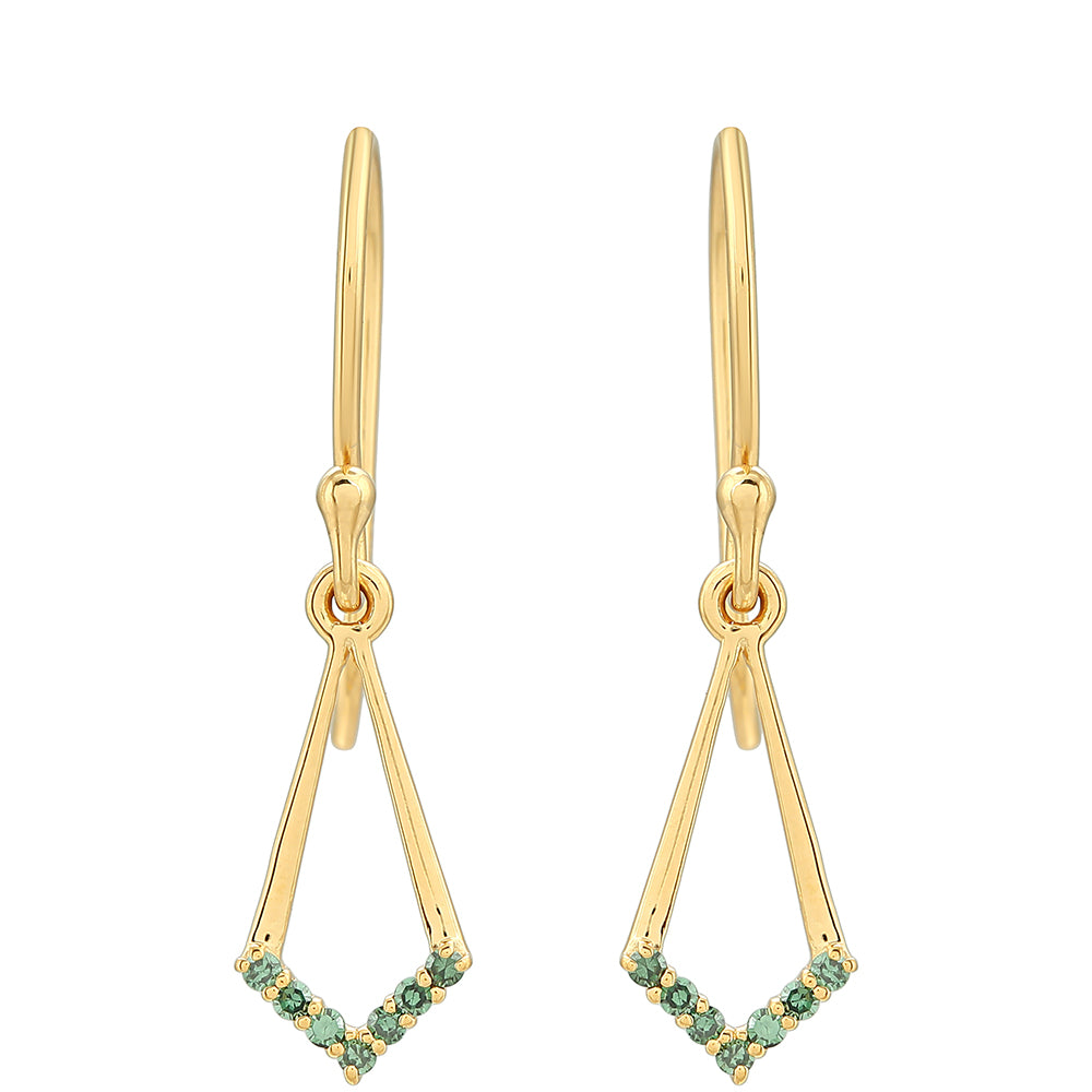 Cercei din Argint 925 Placat cu Aur ( 1.74 grame ) cu Diamant Verde 0.17 Carate 1 