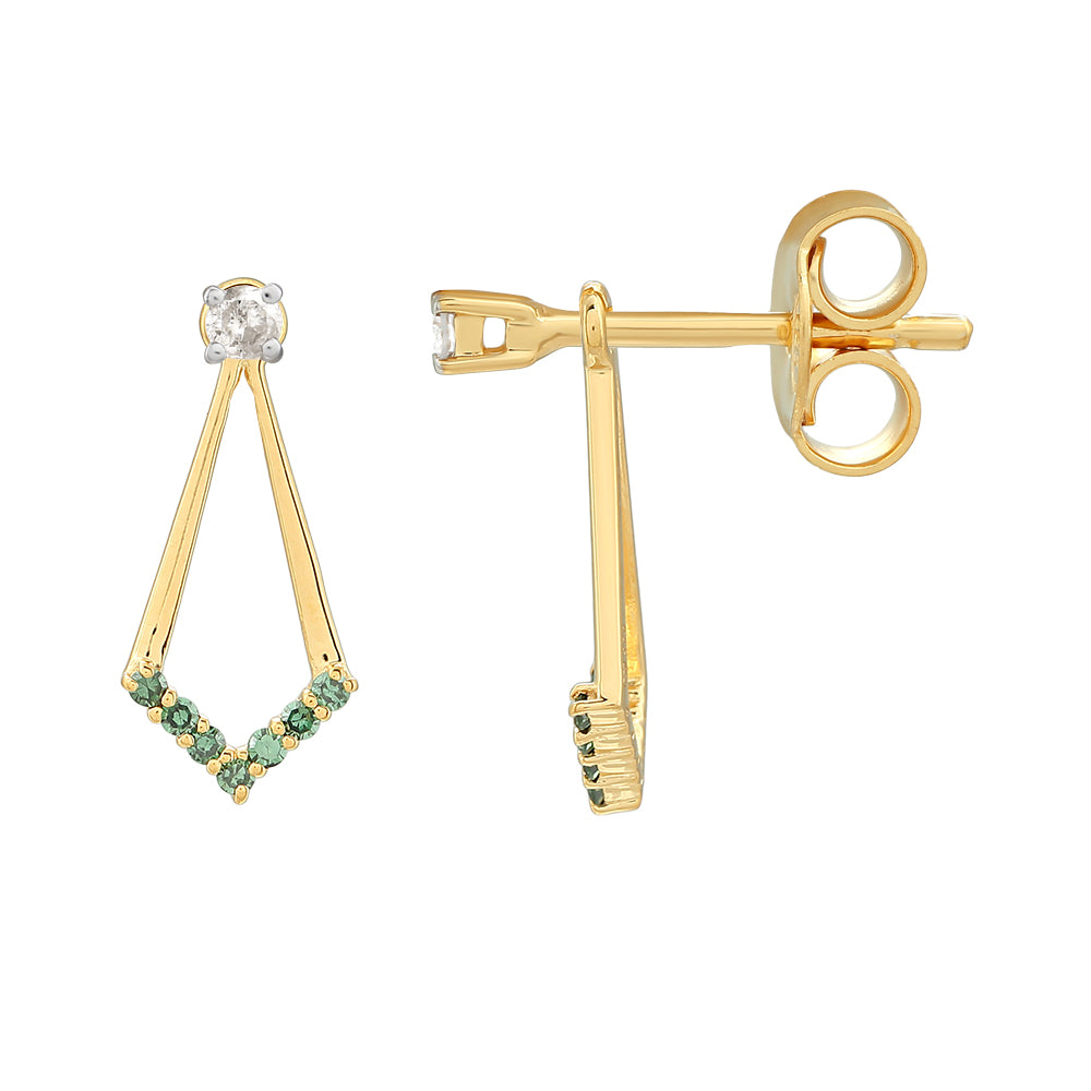Cercei din Argint 925 Placat cu Aur ( 1.74 grame ) cu Diamant Verde 0.17 Carate 3 