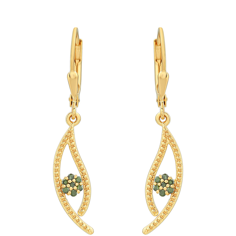 Cercei din Argint 925 Placat cu Aur ( 2.61 grame ) cu Diamant Verde 0.12 Carate
