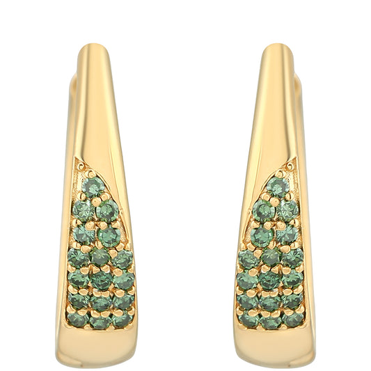 Cercei din Argint 925 Placat cu Aur ( 4.41 grame ) cu Diamant Verde 0.32 Carate