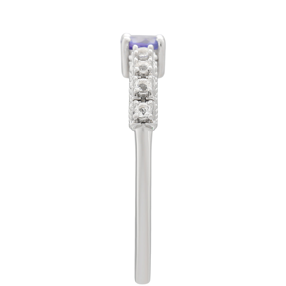 Inel din Argint 925 ( 1.71 grame ) cu Tanzanit AAA și Topaz Alb 0.42 Carate 3 