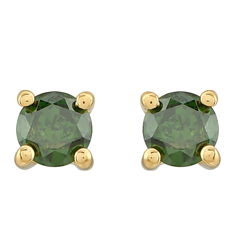 Cercei din Argint 925 Placat cu Aur ( 0.7 grame ) cu Diamant Verde 0.21 Carate