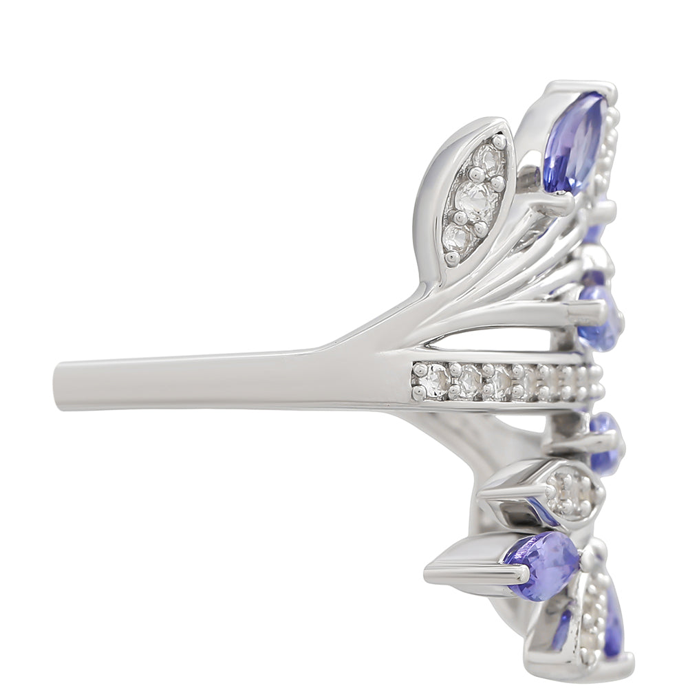 Inel din Argint 925 ( 3.98 grame ) cu Tanzanit AAA și Topaz Alb 1.24 Carate 2 