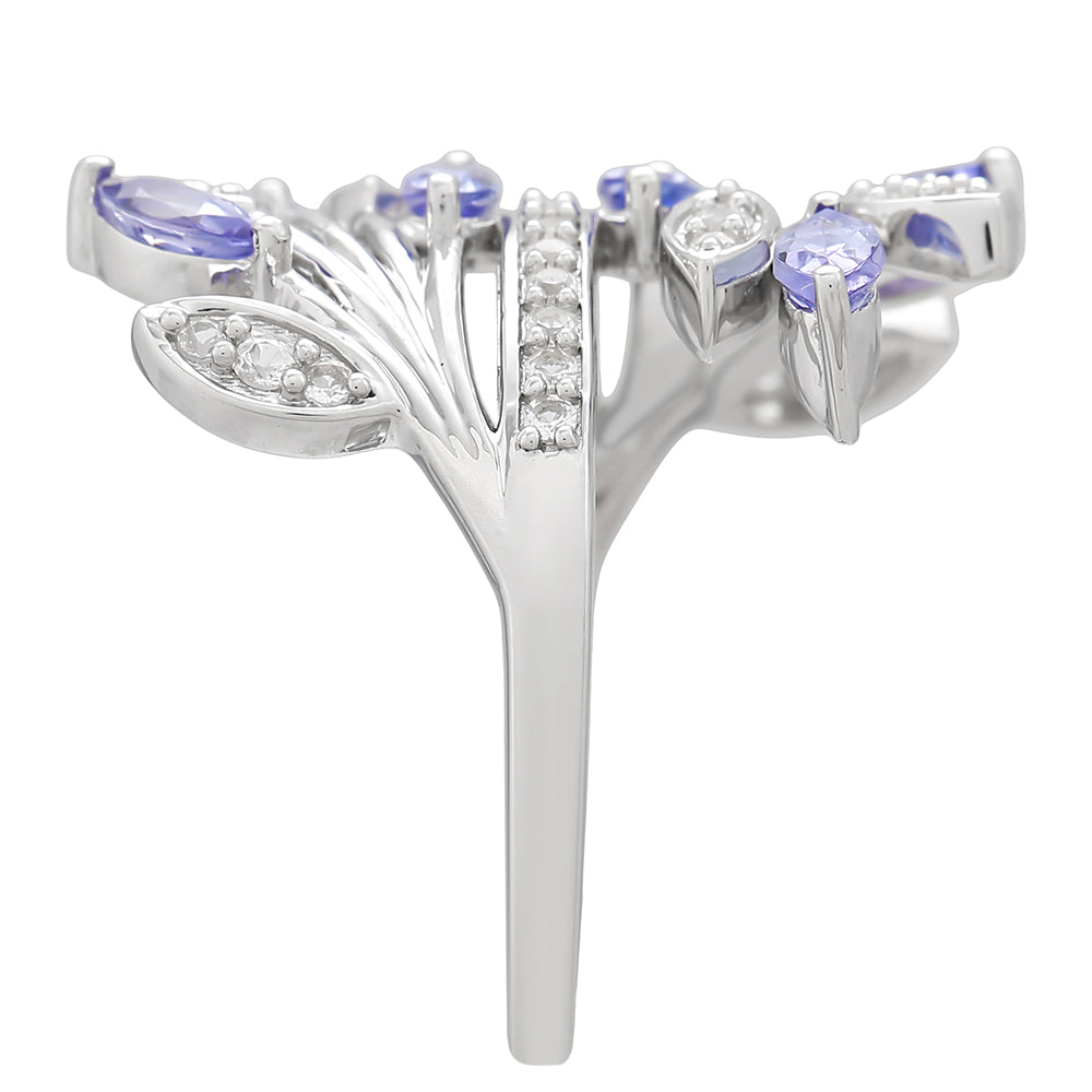 Inel din Argint 925 ( 3.98 grame ) cu Tanzanit AAA și Topaz Alb 1.24 Carate