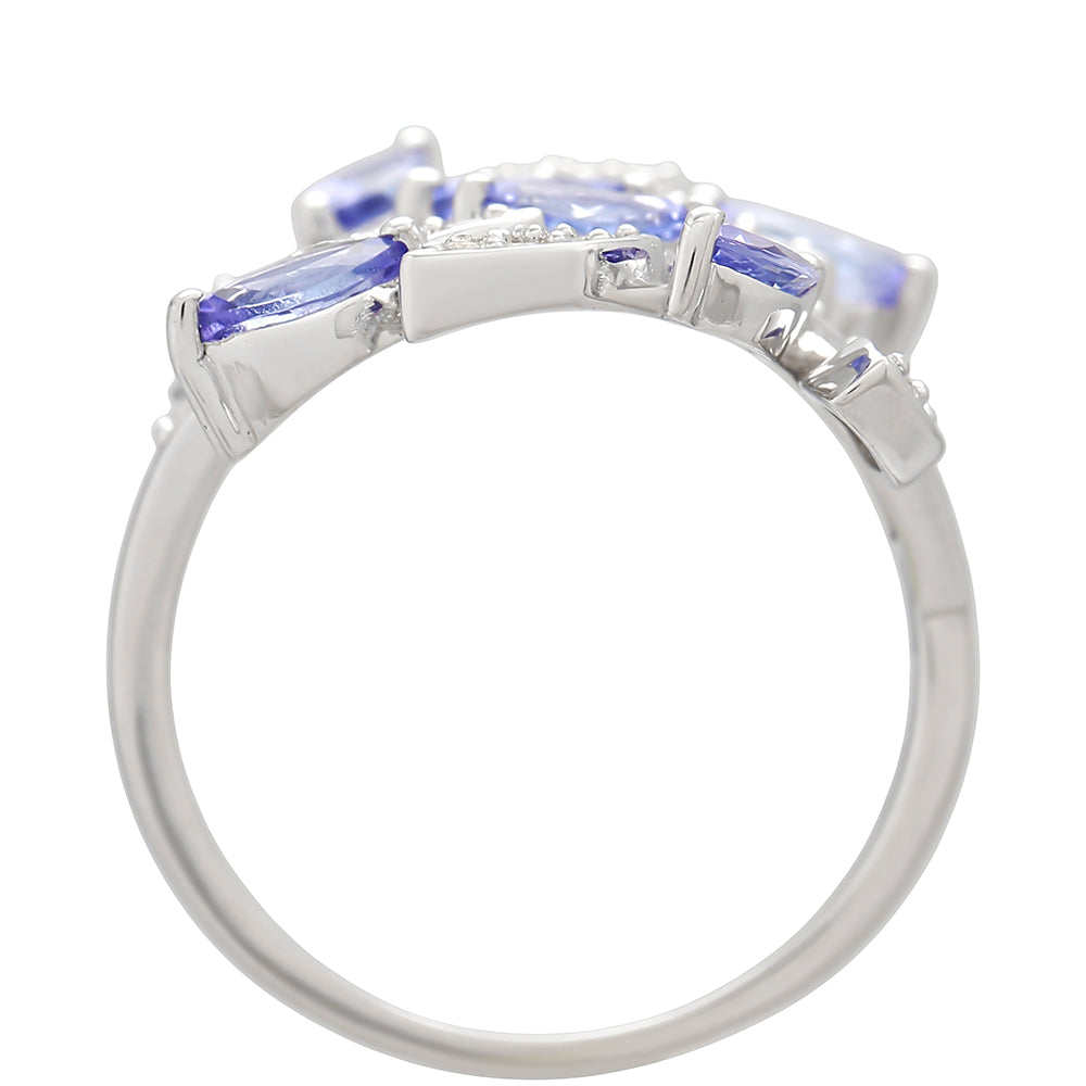 Inel din Argint 925 ( 3.98 grame ) cu Tanzanit AAA și Topaz Alb 1.24 Carate 4 