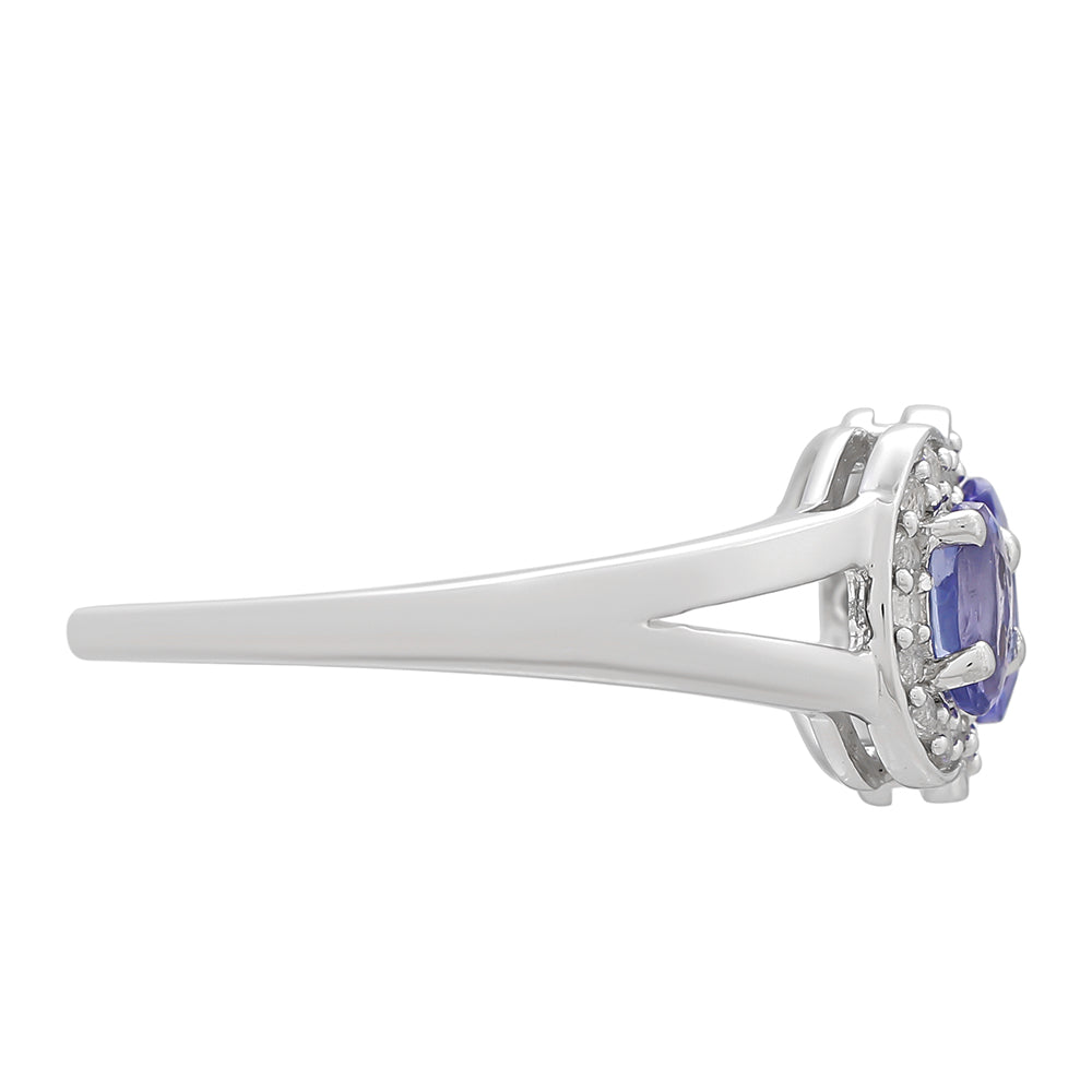 Inel din Argint 925 ( 2.3 grame ) cu Tanzanit AAA și Topaz Alb 1.17 Carate