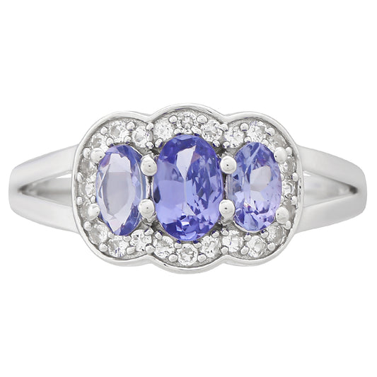 Inel din Argint 925 ( 2.3 grame ) cu Tanzanit AAA și Topaz Alb 1.17 Carate