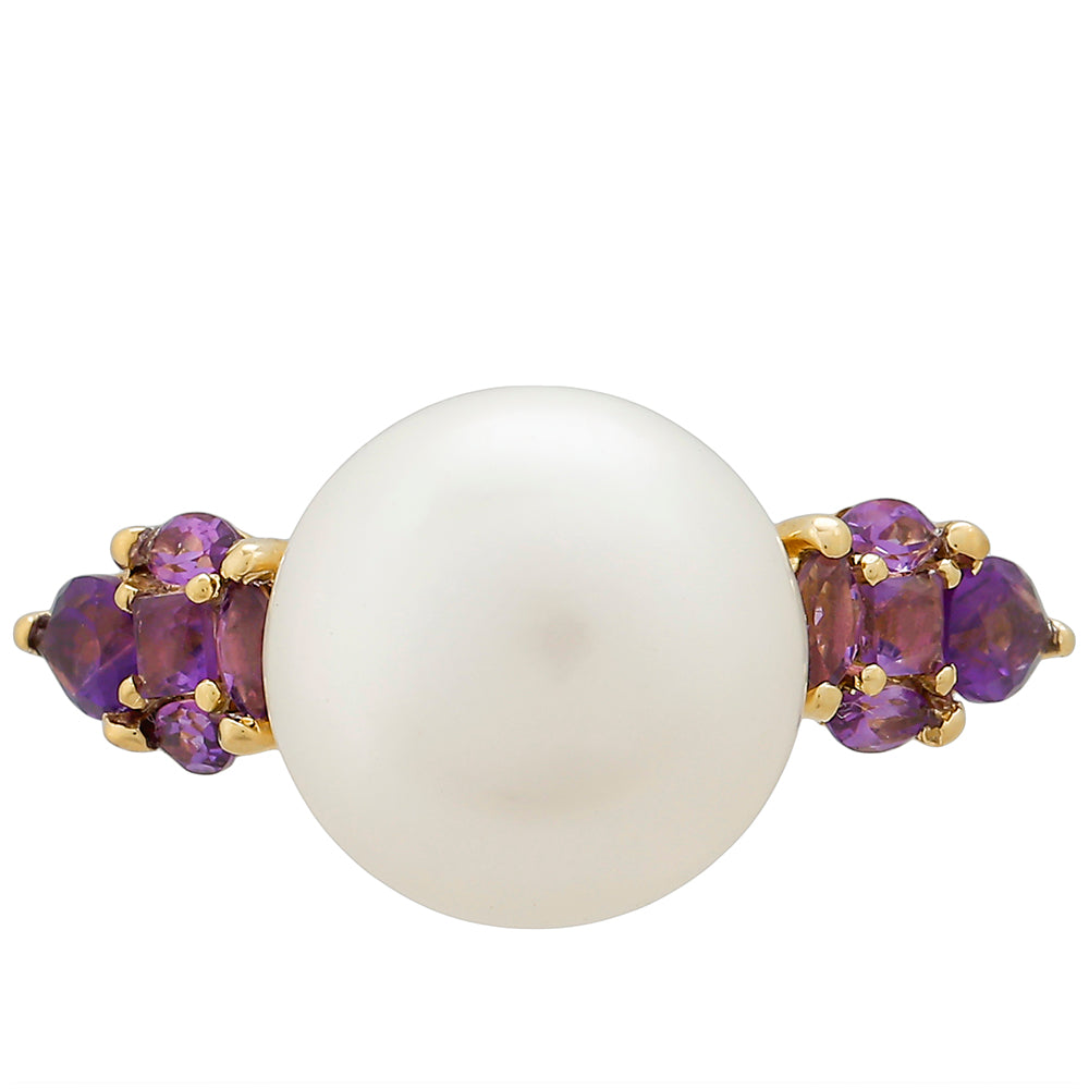 Inel din Aur de 9K ( 1.95 grame ) cu Ametist și Perlă de Apă Dulce Albă 7.79 Carate 1 