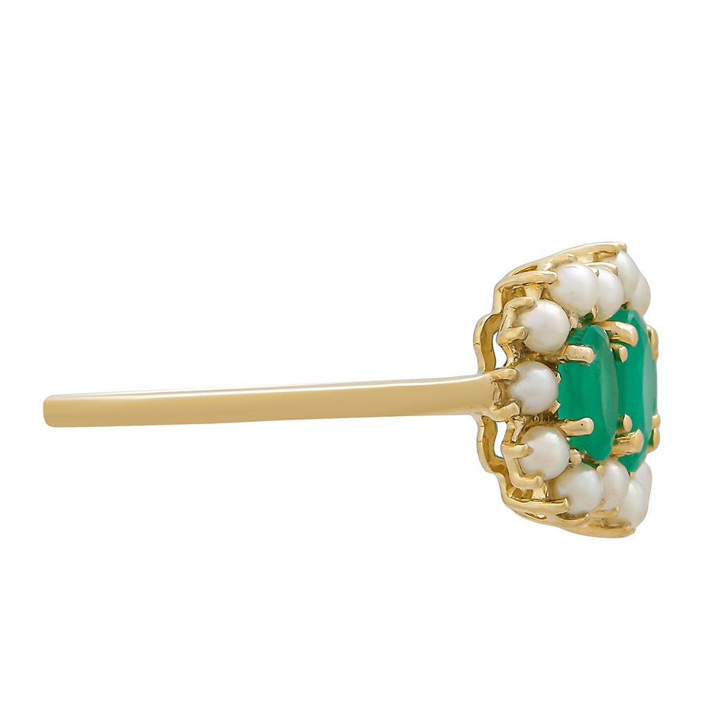 Inel din Aur de 9K ( 1.65 grame ) cu Smarald Brazilian și Perlă de Apă Dulce Albă 1.52 Carate