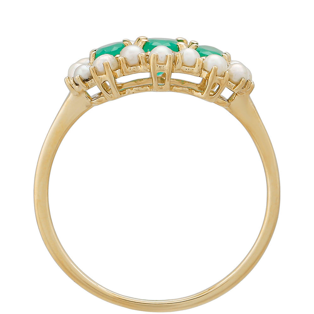 Inel din Aur de 9K ( 1.65 grame ) cu Smarald Brazilian și Perlă de Apă Dulce Albă 1.52 Carate
