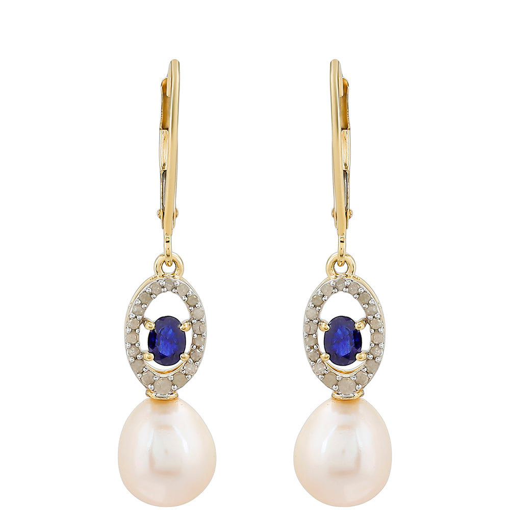 Cercei din Aur de 9K ( 1.58 grame ) cu Safir Thailandez și Diamant Alb 8.94 Carate 1 