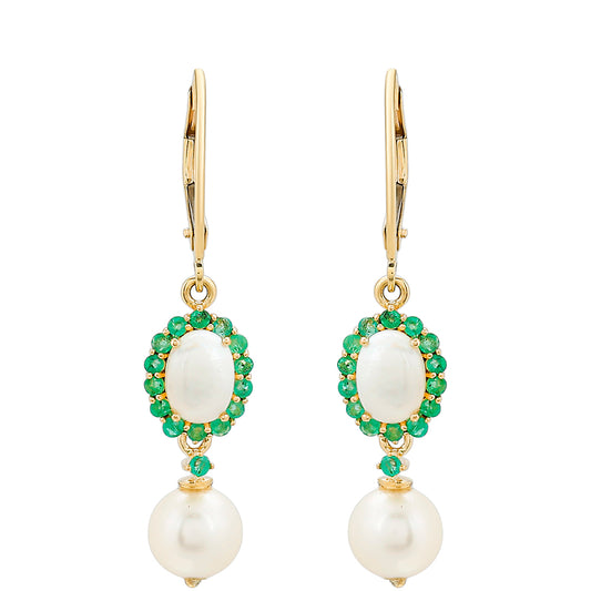 Cercei din Aur de 9K ( 1.94 grame ) cu Smarald Brazilian și Perlă de Apă Dulce Albă 7.46 Carate