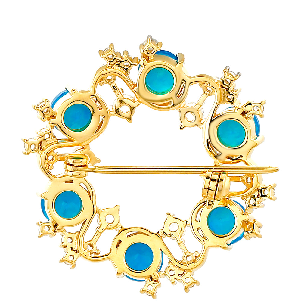 Broşă din Argint 925 Placat cu Aur ( 4.81 grame ) cu Opal Albastru Etiopian Paraiba și Topaz Alb 3.09 Carate