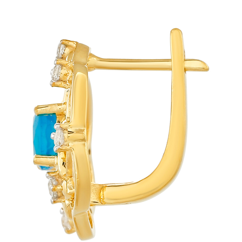 Cercei din Argint 925 Placat cu Aur ( 2.97 grame ) cu Opal Albastru Etiopian Paraiba și Topaz Alb 0.98 Carate 2 
