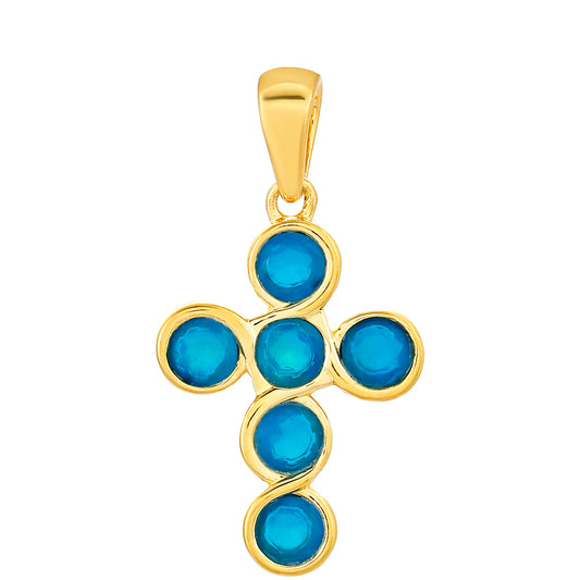Cruce Pandantiv din Argint 925 Placat cu Aur ( 2.9 grame ) cu Opal Albastru Etiopian Paraiba 1.13 Carate