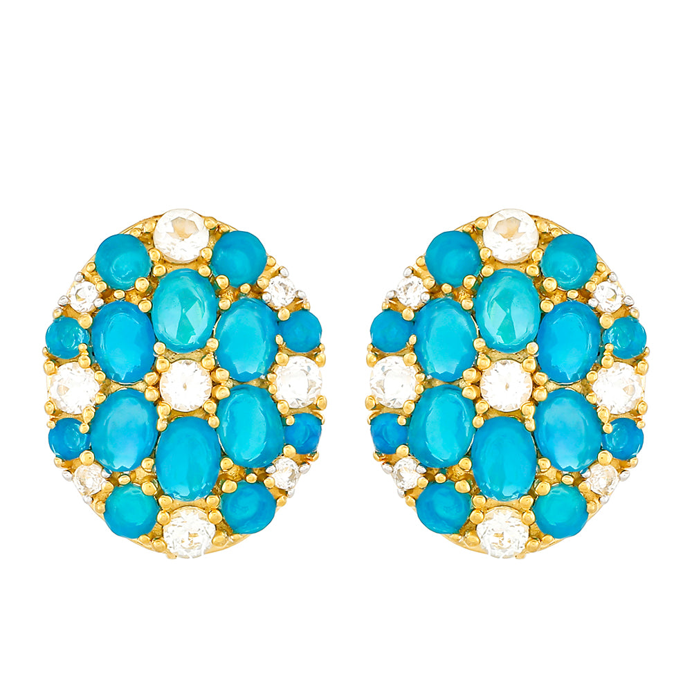 Cercei din Argint 925 Placat cu Aur ( 3.26 grame ) cu Opal Albastru Etiopian Paraiba și Topaz Alb 2.52 Carate 1 