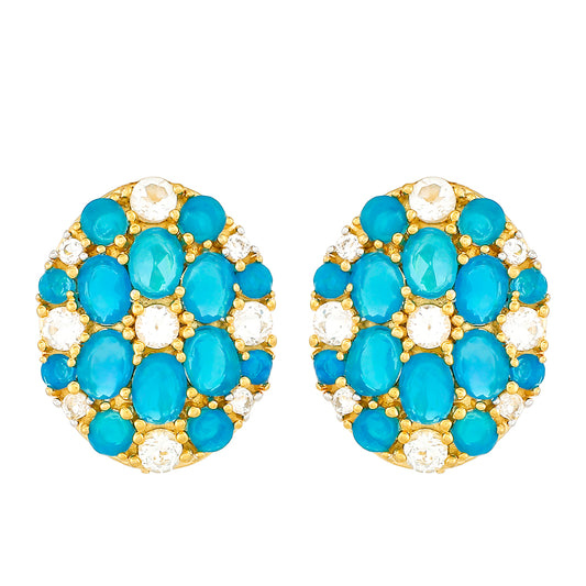 Cercei din Argint 925 Placat cu Aur ( 3.26 grame ) cu Opal Albastru Etiopian Paraiba și Topaz Alb 2.52 Carate