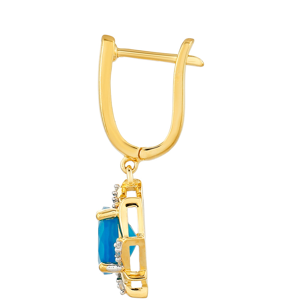 Cercei din Argint 925 Placat cu Aur ( 2.78 grame ) cu Opal Albastru Etiopian Paraiba și Topaz Alb 2.04 Carate