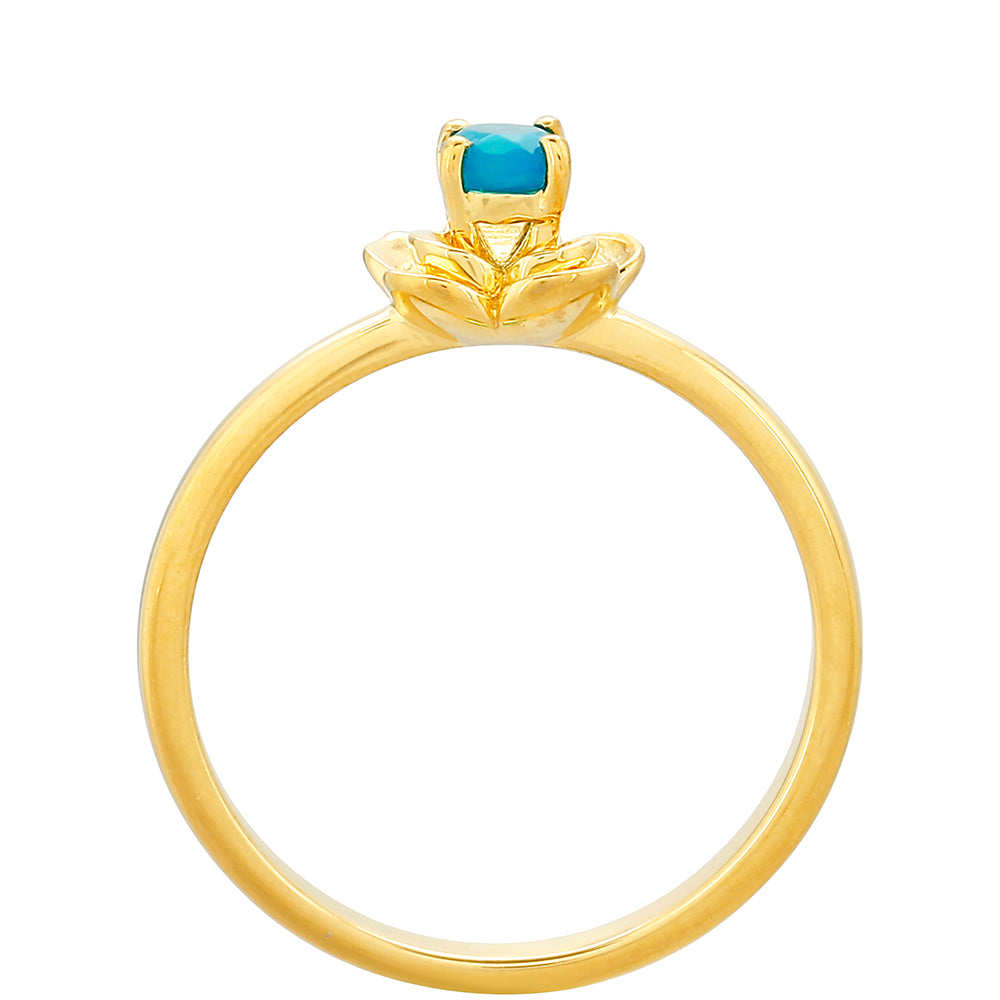 Inel din Argint 925 Placat cu Aur ( 2.32 grame ) cu Opal Albastru Etiopian Paraiba 0.23 Carate 4 