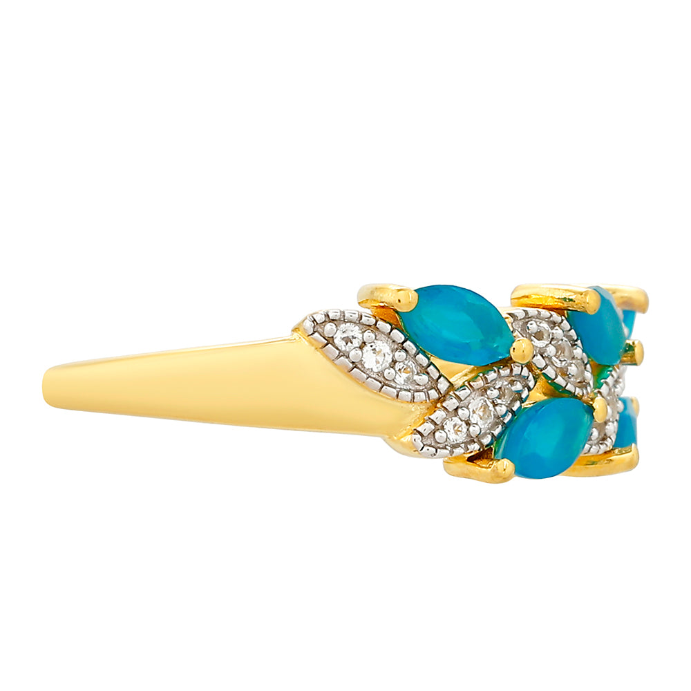 Inel din Argint 925 Placat cu Aur ( 2.53 grame ) cu Opal Albastru Etiopian Paraiba și Topaz Alb 0.65 Carate