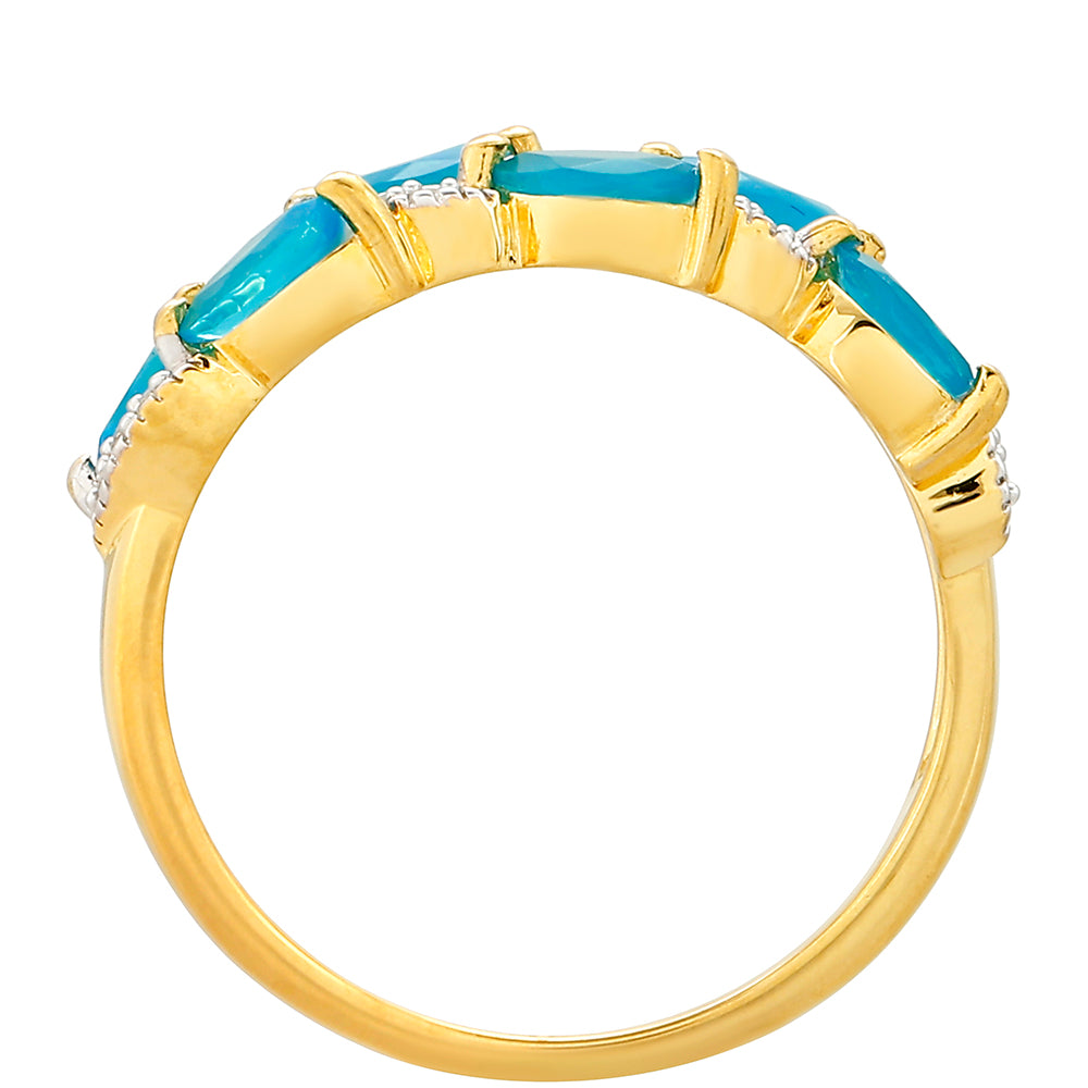 Inel din Argint 925 Placat cu Aur ( 2.53 grame ) cu Opal Albastru Etiopian Paraiba și Topaz Alb 0.65 Carate