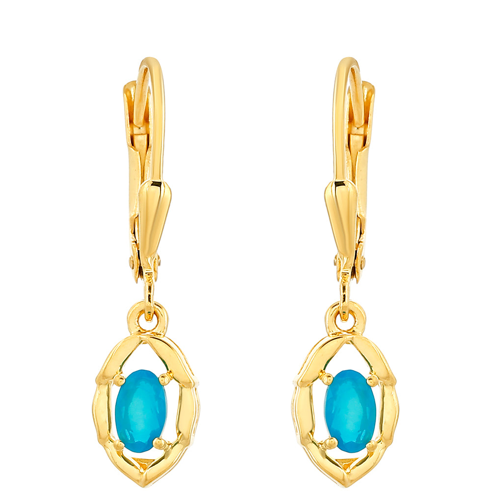 Cercei din Argint 925 Placat cu Aur ( 1.65 grame ) cu Opal Albastru Etiopian Paraiba 0.28 Carate