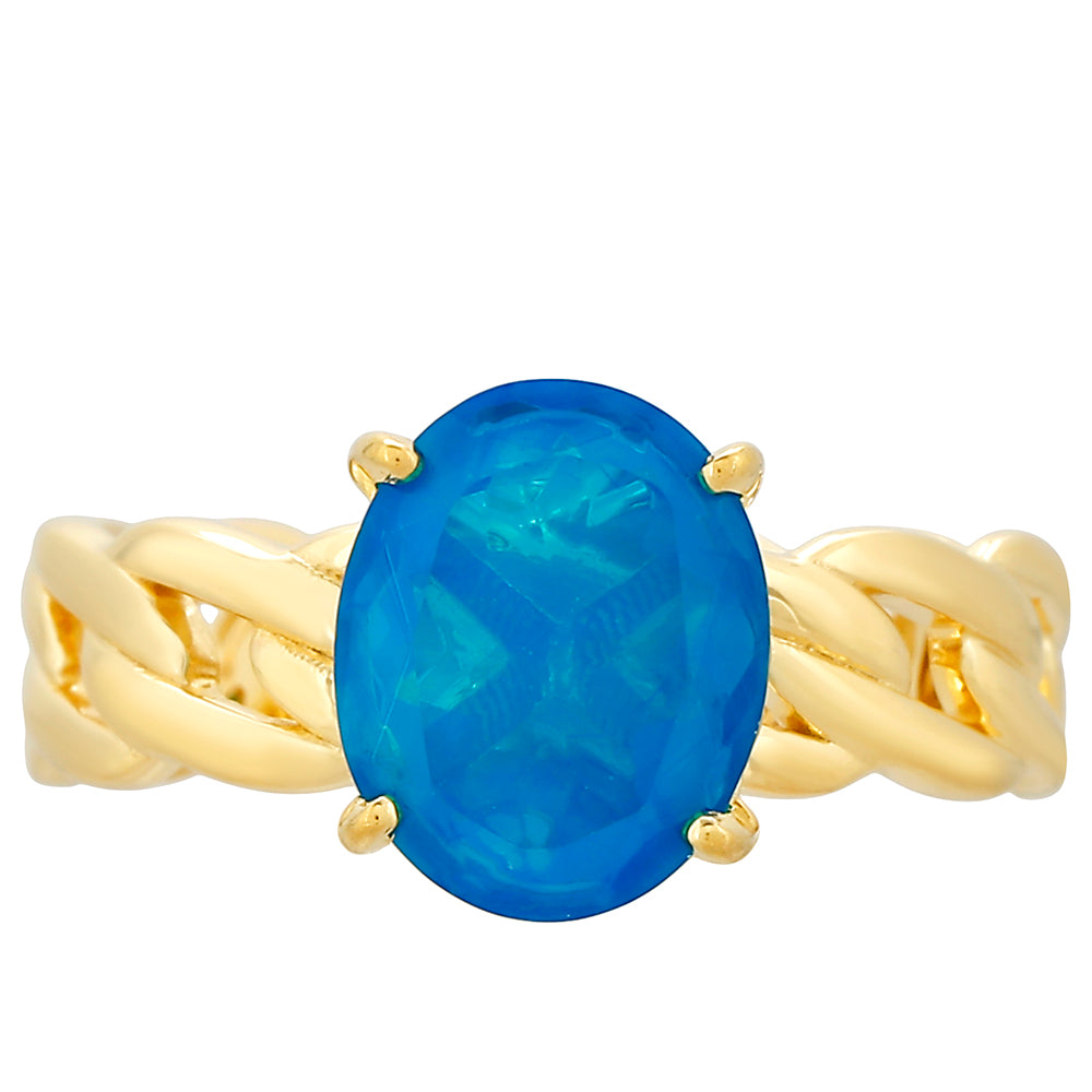 Inel din Argint 925 Placat cu Aur ( 3.43 grame ) cu Opal Albastru Etiopian Paraiba 1.55 Carate 1 