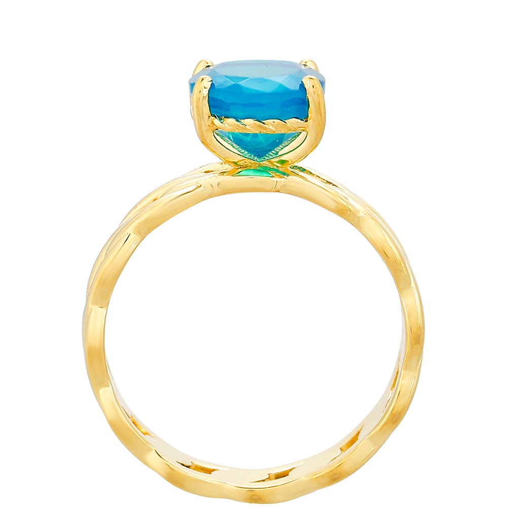 Inel din Argint 925 Placat cu Aur ( 3.43 grame ) cu Opal Albastru Etiopian Paraiba 1.55 Carate 4 