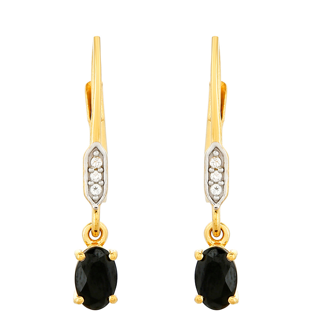 Cercei din Argint 925 Placat cu Aur ( 1.43 grame ) cu Turmalină Neagră și Topaz Alb 0.96 Carate