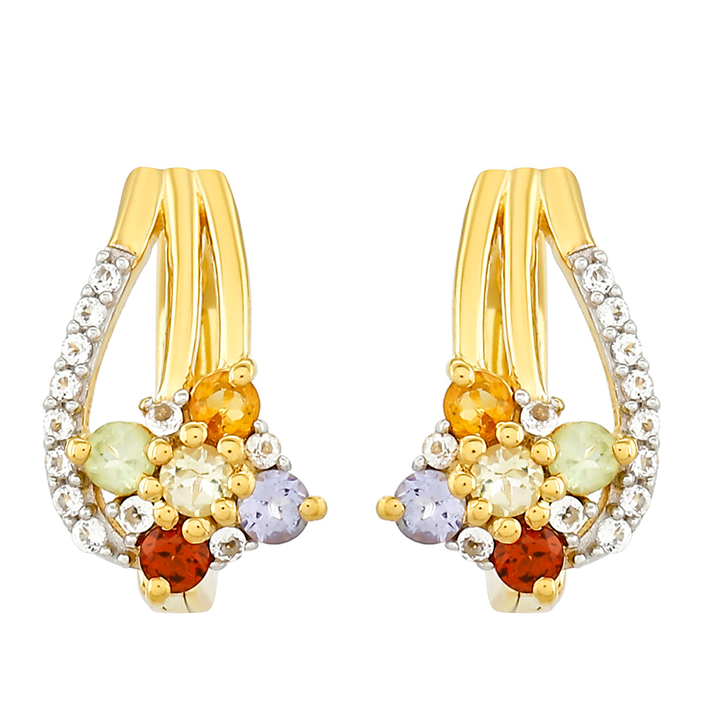 Cercei din Argint 925 Placat cu Aur ( 1.63 grame ) cu Tanzanit și Citrin 0.47 Carate 1 