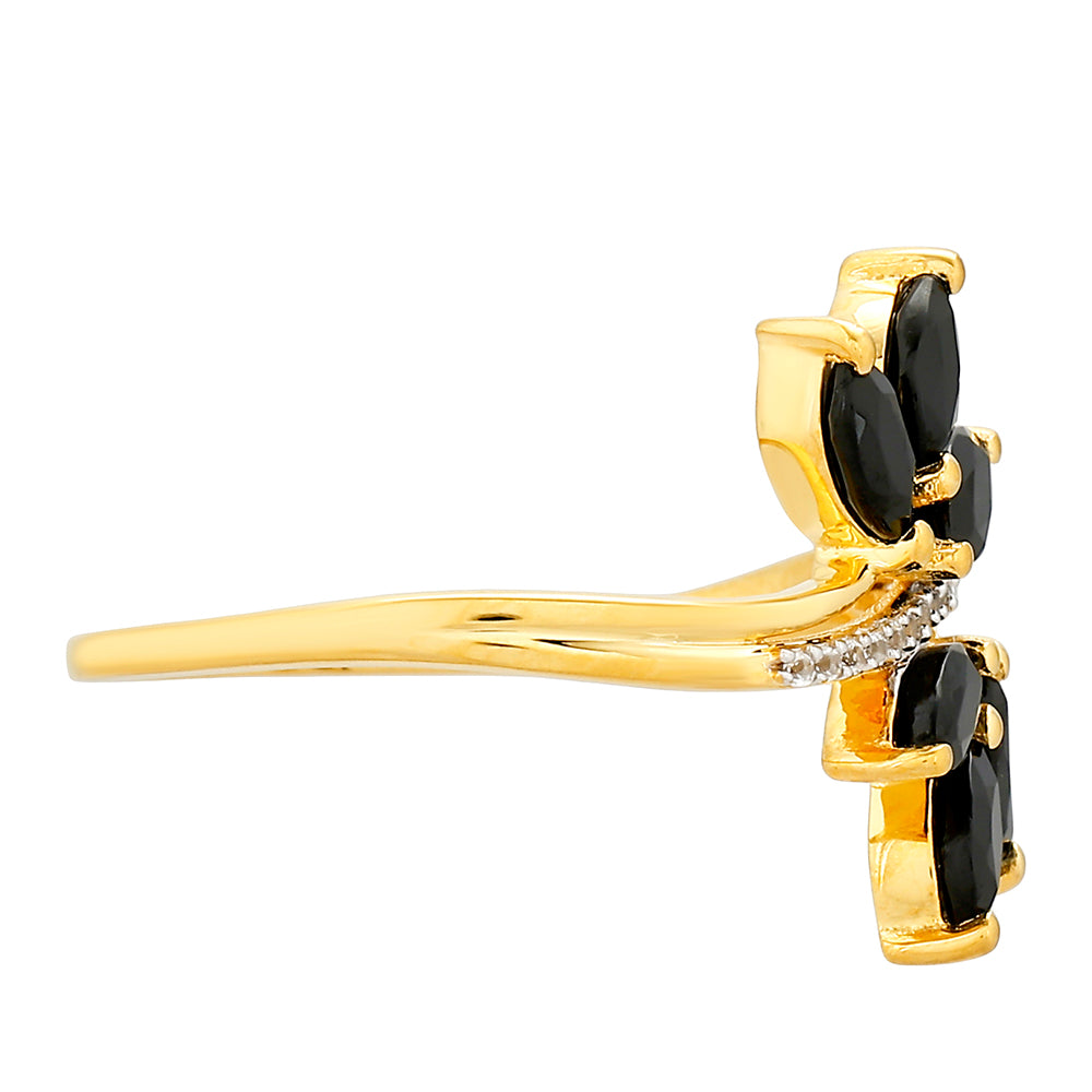 Inel din Argint 925 Placat cu Aur ( 1.51 grame ) cu Turmalină Neagră și Topaz Alb 1.09 Carate 2 