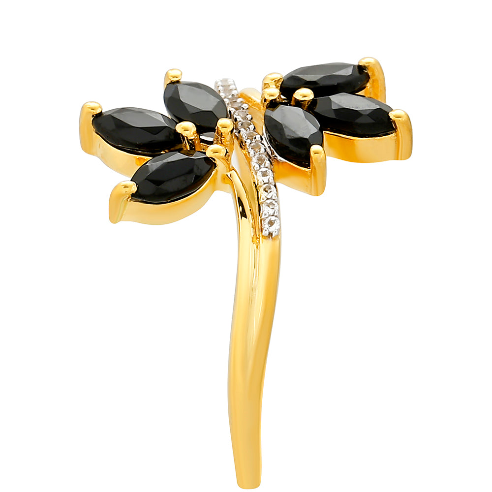 Inel din Argint 925 Placat cu Aur ( 1.51 grame ) cu Turmalină Neagră și Topaz Alb 1.09 Carate 3 