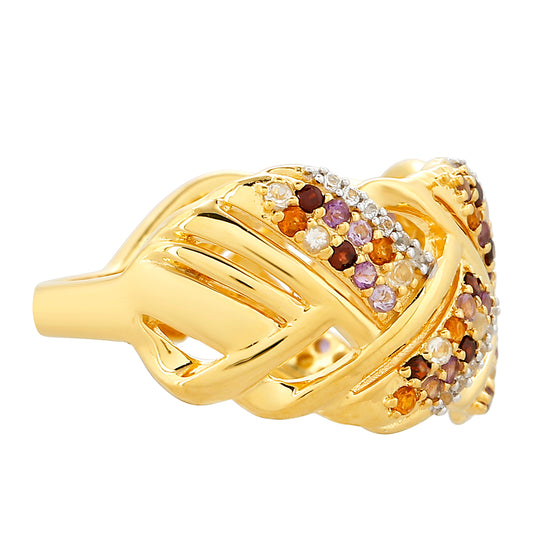 Inel din Argint 925 Placat cu Aur ( 4.96 grame ) cu Ametist și Citrin Madeira 0.8 Carate