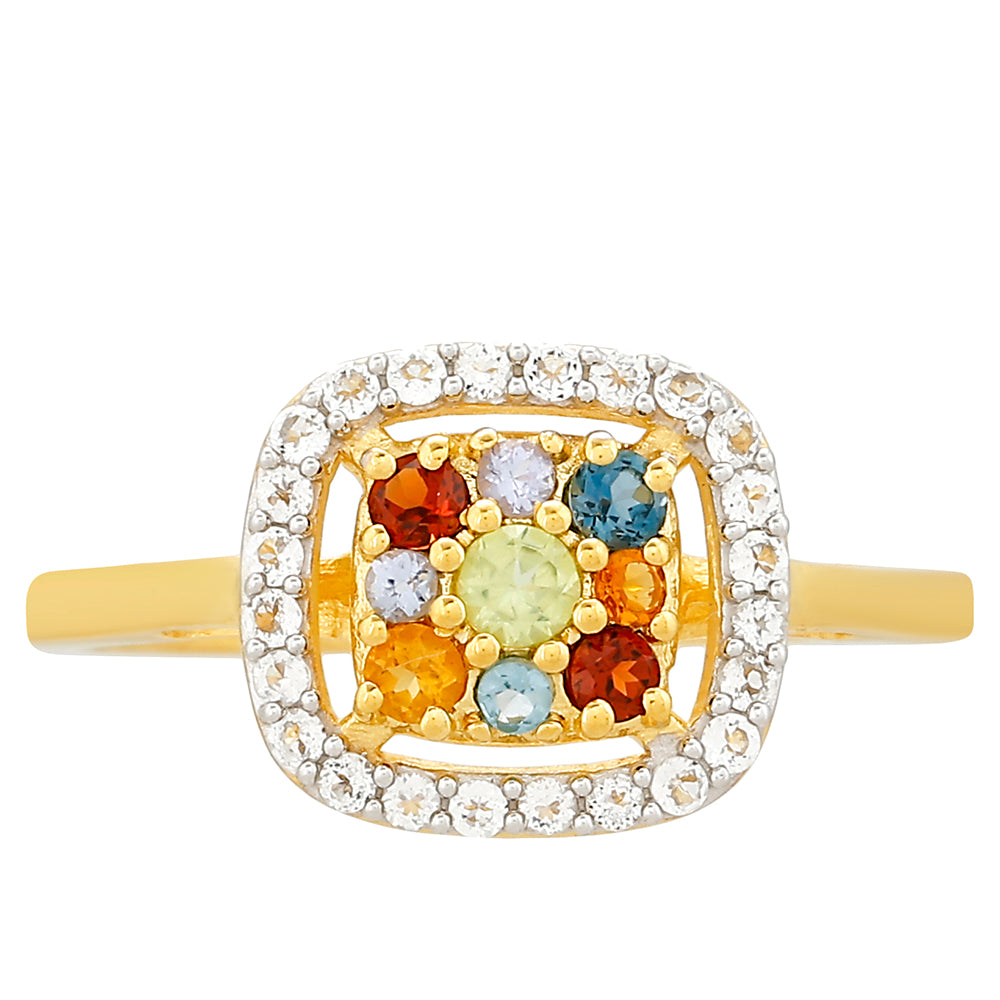 Inel din Argint 925 Placat cu Aur ( 1.97 grame ) cu Tanzanit și Citrin Madeira 0.53 Carate 1 