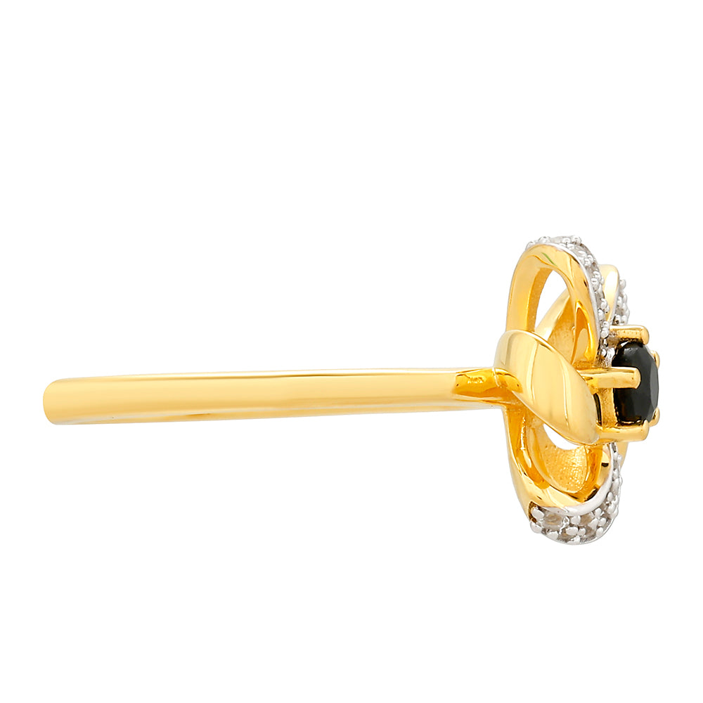 Inel din Argint 925 Placat cu Aur ( 2.58 grame ) cu Turmalină Neagră și Topaz Alb 0.31 Carate 2 