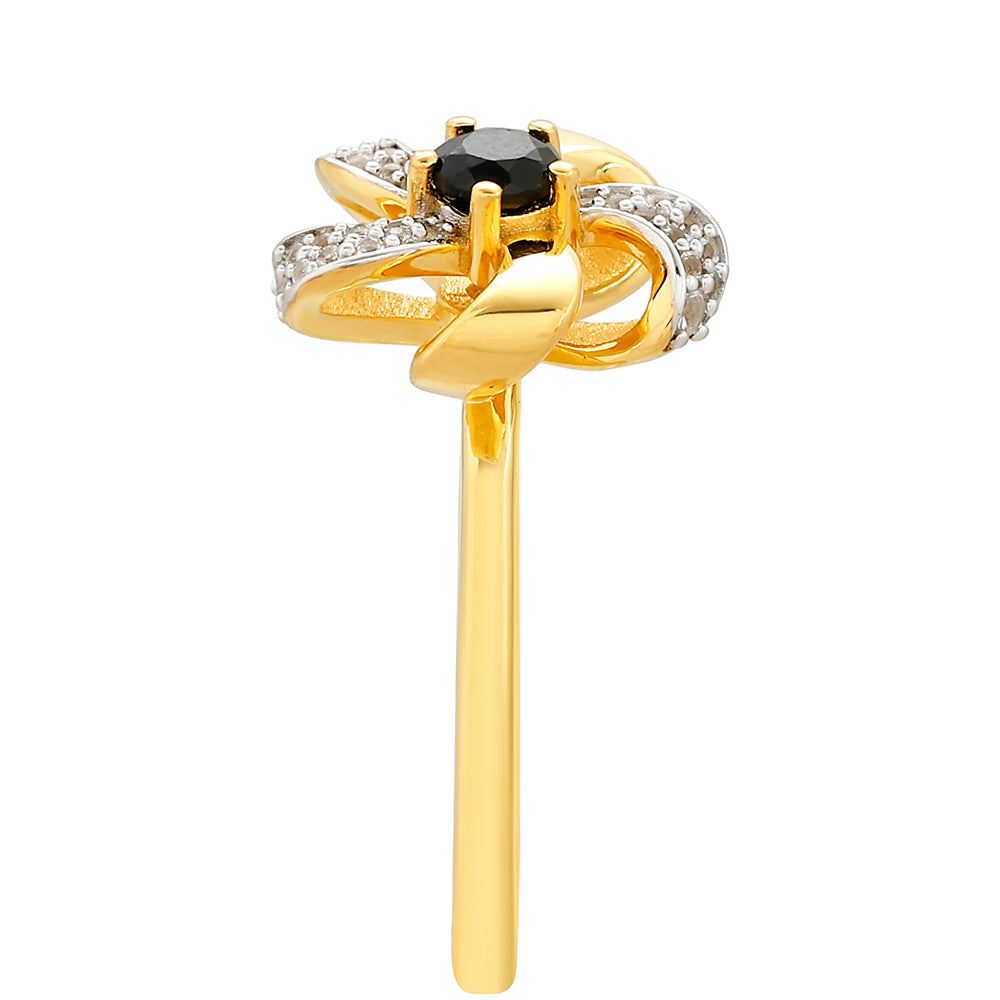 Inel din Argint 925 Placat cu Aur ( 2.58 grame ) cu Turmalină Neagră și Topaz Alb 0.31 Carate 3 