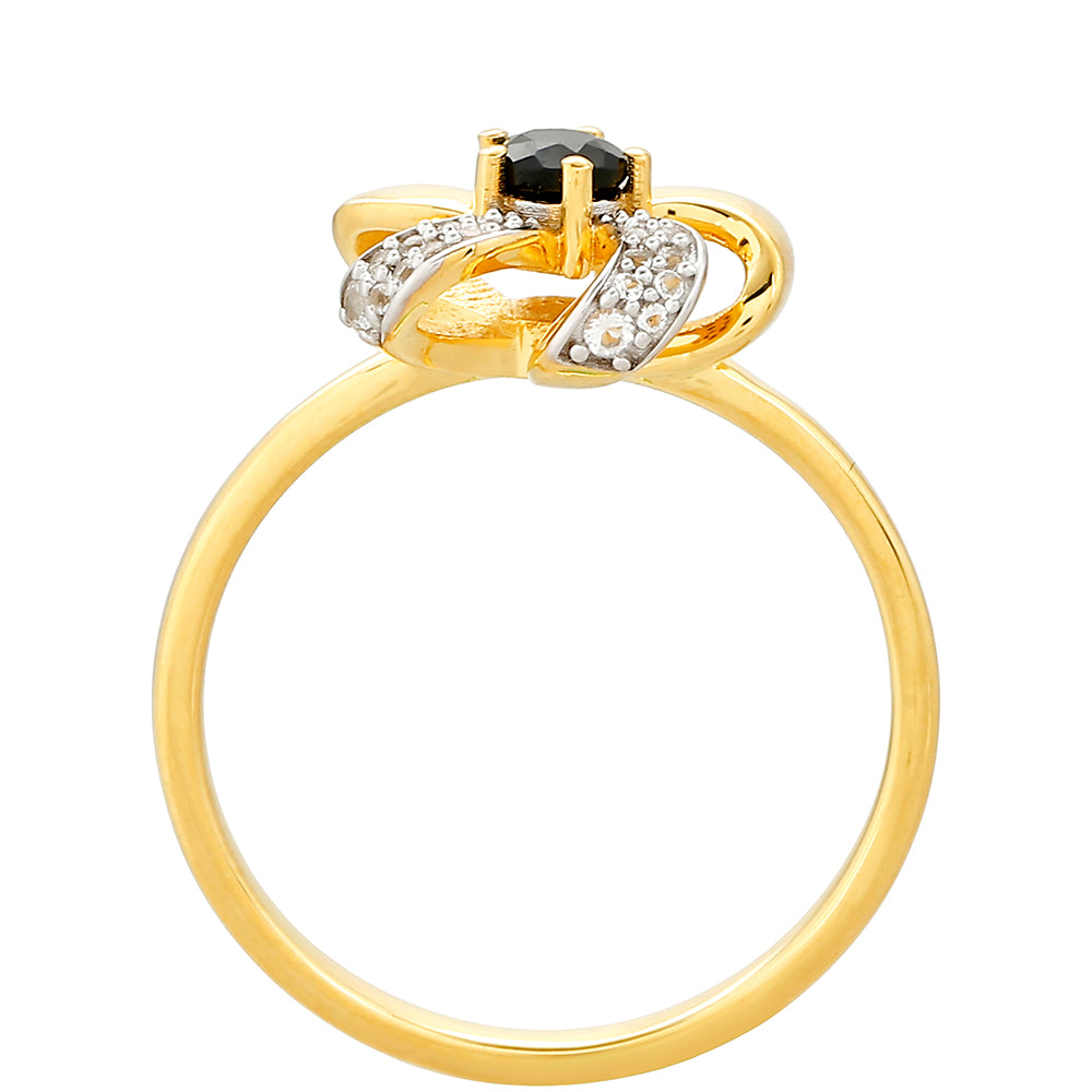 Inel din Argint 925 Placat cu Aur ( 2.58 grame ) cu Turmalină Neagră și Topaz Alb 0.31 Carate 4 