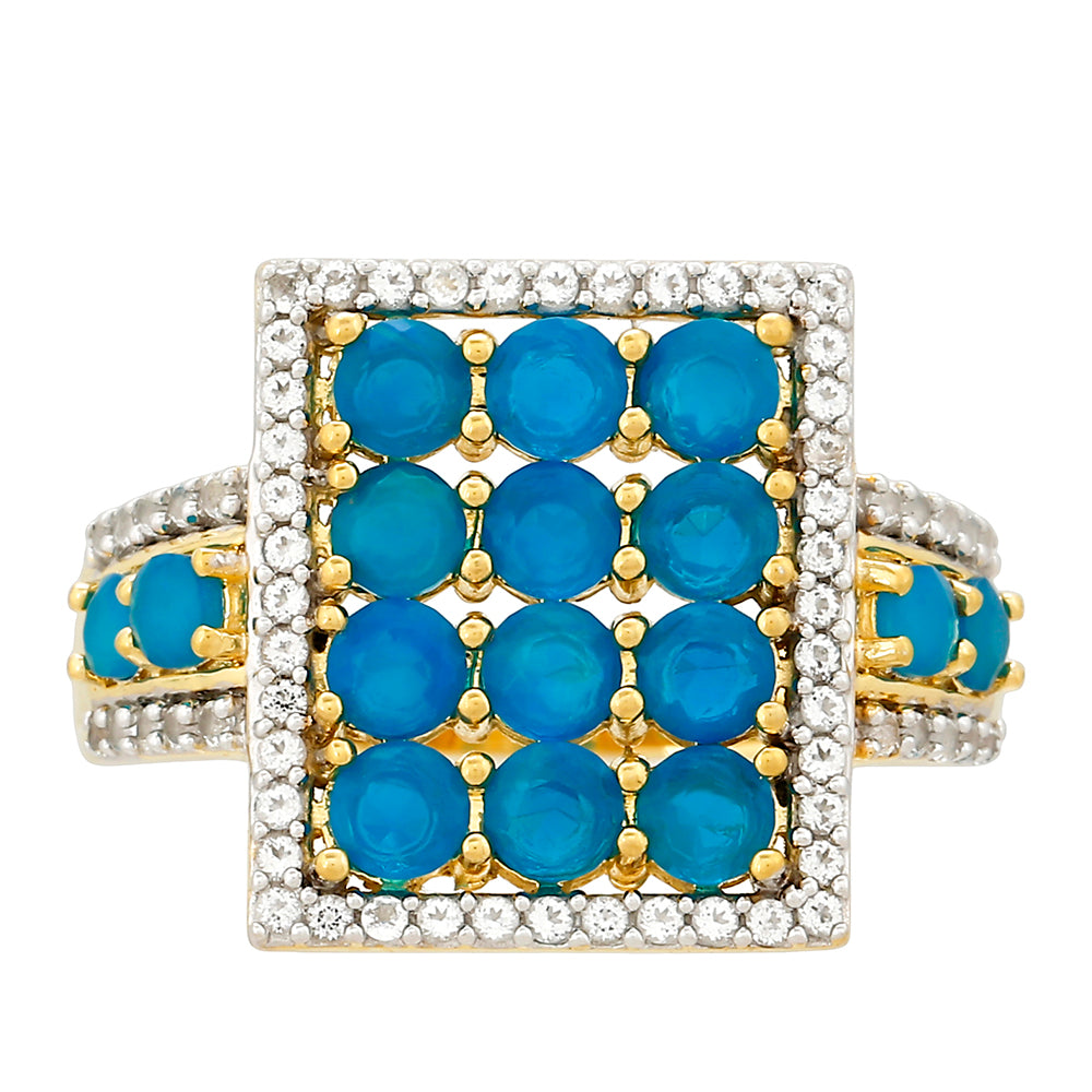 Inel din Argint 925 Placat cu Aur ( 4.55 grame ) cu Opal Albastru Etiopian Paraiba și Topaz Alb 1.38 Carate 1 